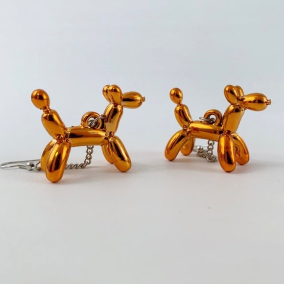 Balloon Animal Dog Dangle Pierced Earrings - Picture 1 of 7